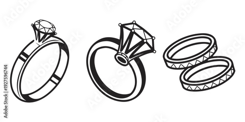 Three different types of rings displayed on a white background Vector