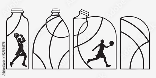 A person demonstrating various exercises using a jug of water as resistance. Vector