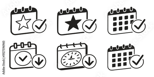 A collection of icons representing various calendar and scheduling elements Vector