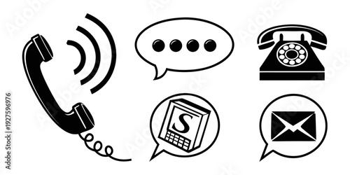 Assorted communication devices and symbols in black and white Vector