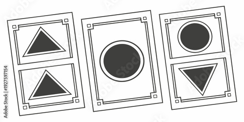 Three distinct geometric shapes with unique patterns and orientations Vector