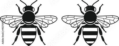 Bee silhouettes vector illustration set, detailed flying honeybee insects isolated on white background, nature pollination concept design for ecology, agriculture and environmental themes