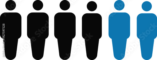 Six Human Figures Two Blue Four Black On White Background people group