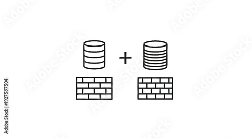 Database and Firewall Icons Representing Security and Data Protection.