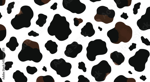 Seamless vector pattern with irregular black and dark brown cowhide spots on a white background