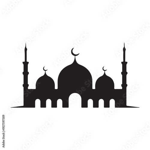 Luxury Islamic mosque skyline with crescent and glowing stars night illustration