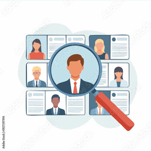 Professional recruitment and hiring process with diverse candidate selection concept.