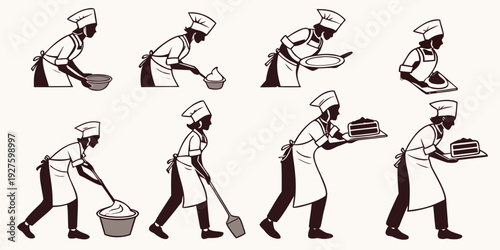 A sequence of illustrations depicting a person performing various exercises. Vector