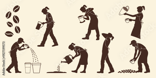 People engaged in various activities with leaves in an outdoor setting. Vector