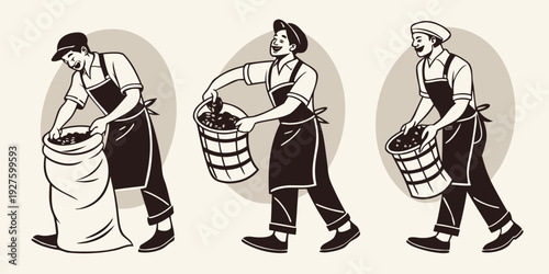 Three distinct illustrations of people engaged in various activities. Vector