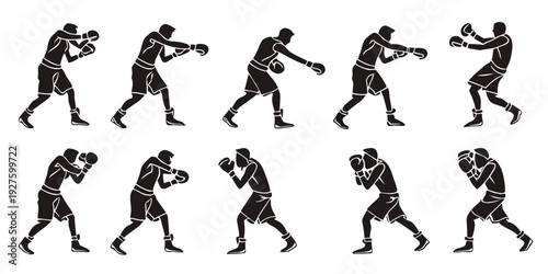 A sequence of images showing a person performing a series of martial arts movements Vector