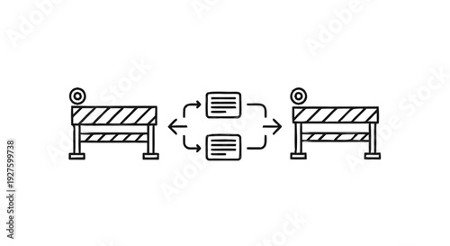 Conceptual illustration of data transfer between two barriers.