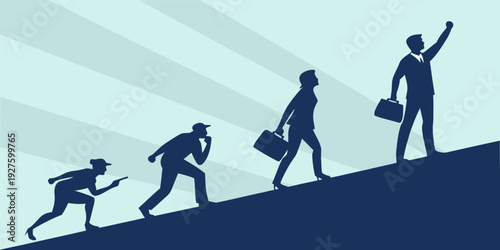 Illustration of a person's evolution from crawling to walking to carrying luggage Vector