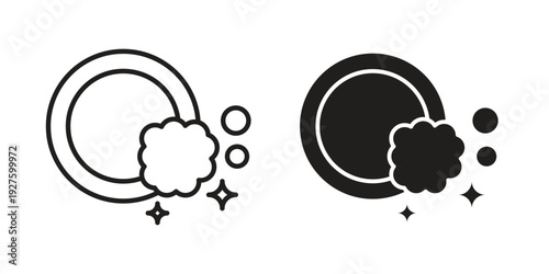 Washing dishes icons. Line Illustration Vector Template. Clipart concept illustration