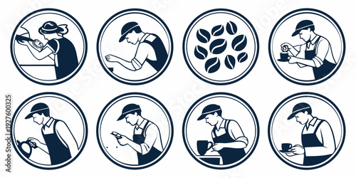 Assorted circular icons representing various activities and objects Vector