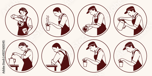 A series of circular illustrations depicting various facial expressions and emotions Vector