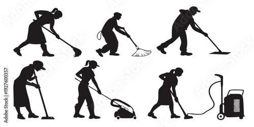 A sequence of images showing various cleaning activities performed by people Vector