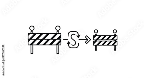 Construction barrier transformation and progress illustration.