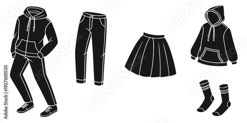 Illustration of a person wearing a jacket, pants, skirt, and boots Vector