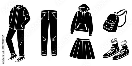 A collection of stylish winter outfits for women featuring coats, sweaters, and skirts Vector
