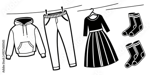 Clothes hanging on a line with a clothes peg on a sunny day Vector