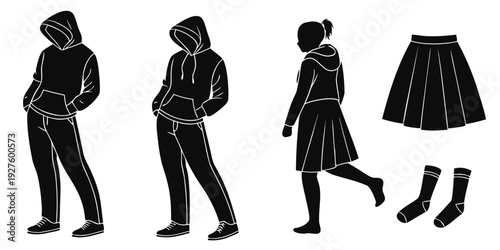 Illustration of people wearing different types of clothing and a skirt Vector