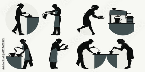 Illustrations of various activities and actions involving people and objects Vector