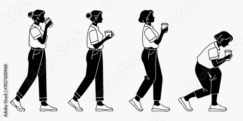 A series of images showing a person wearing a virtual reality headset Vector