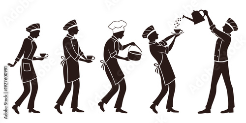 A group of people performing various dance moves and gestures in a line. Vector