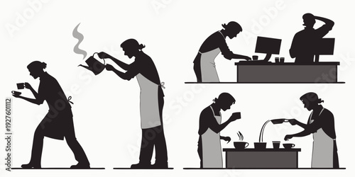 A series of illustrations depicting various activities of a person throughout the day. Vector