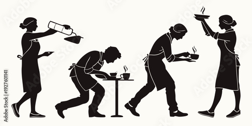 Silhouettes of people engaged in various activities with a remote control Vector