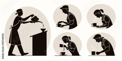 Illustrations of people engaged in various activities involving the use of technology Vector