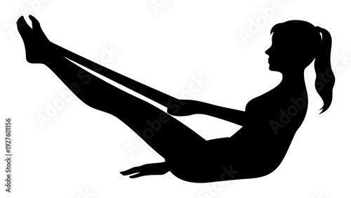 Woman doing pilates exercise with resistance band