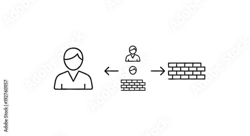 Conceptual illustration of a person facing a barrier and another person behind it.