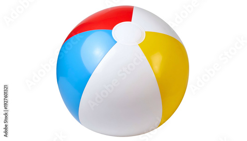 A colorful inflatable ball with red, blue, yellow, and white panels. Isolated on black