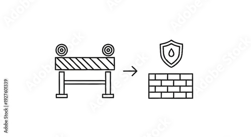 Construction barrier transforms into secure waterproof wall with shield.