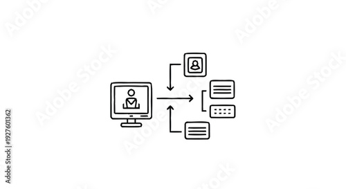Computer screen displaying user profile with data flow diagram.