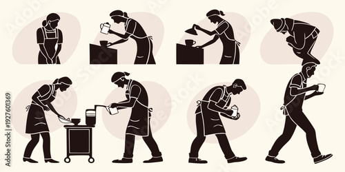 A series of silhouettes depicting the process of a man being arrested and handcuffed by a police officer Vector