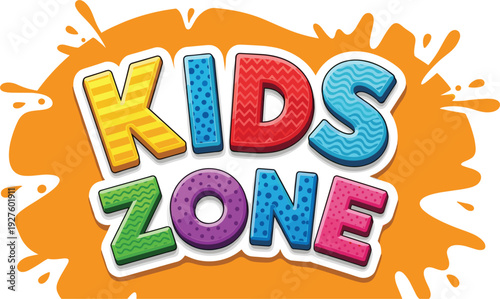 Colorful "Kids Zone" logo with playful design and bright colors vector illustration