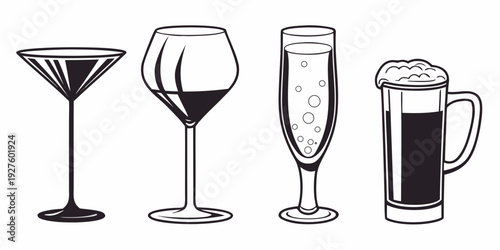 Assorted glassware illustrations showcasing different drink containers Vector
