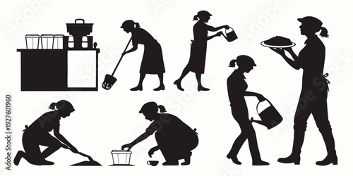 A diverse group of individuals engaged in various household chores and activities Vector