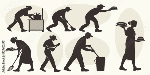 A sequence of images showing the process of a person lifting a heavy object Vector