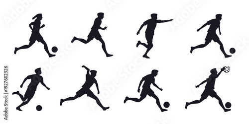 A sequence of images showing a person kicking a soccer ball Vector