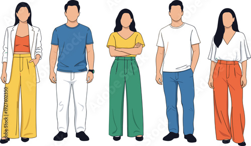 Large collection of diverse men and women silhouettes standing together in casual poses, isolated on a clean white background.