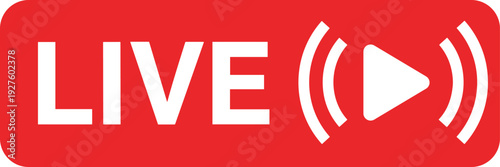 Live streaming button icon with play symbol vector illustration for broadcast, online video, and social media interface design
