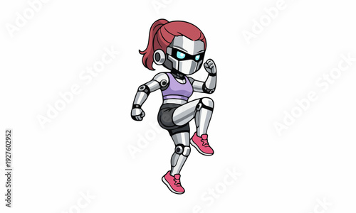 Robot athlete in high knee exercise cartoon illustration