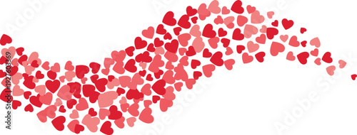 Flowing red heart confetti wave vector background for romantic love design, Valentine decoration, and wedding celebration projects