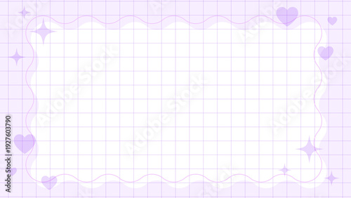 パステル紫のキラキラとハートの装飾フレーム背景 16:9サムネイル向けグリッドデザイン