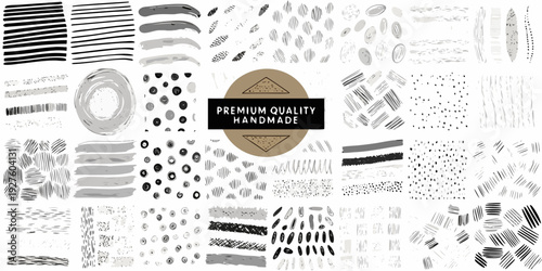 Collection of abstract black and gray brushstroke textures and patterns