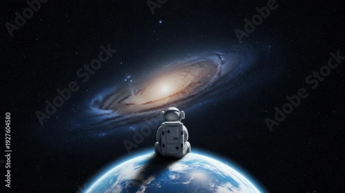 Astronaut Sitting On Earth Contemplates The Vast Galaxy Serene Space Exploration For Scientific Articles Visual Storytelling Promoting Wonder Discovery